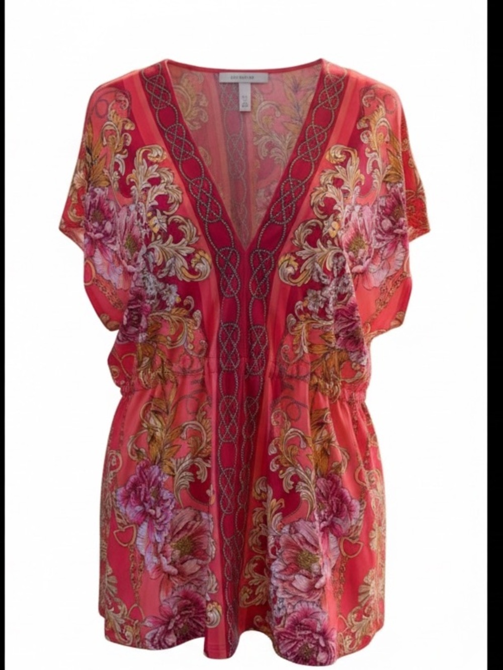Boston Proper Coral Floral V-Neck Tunic